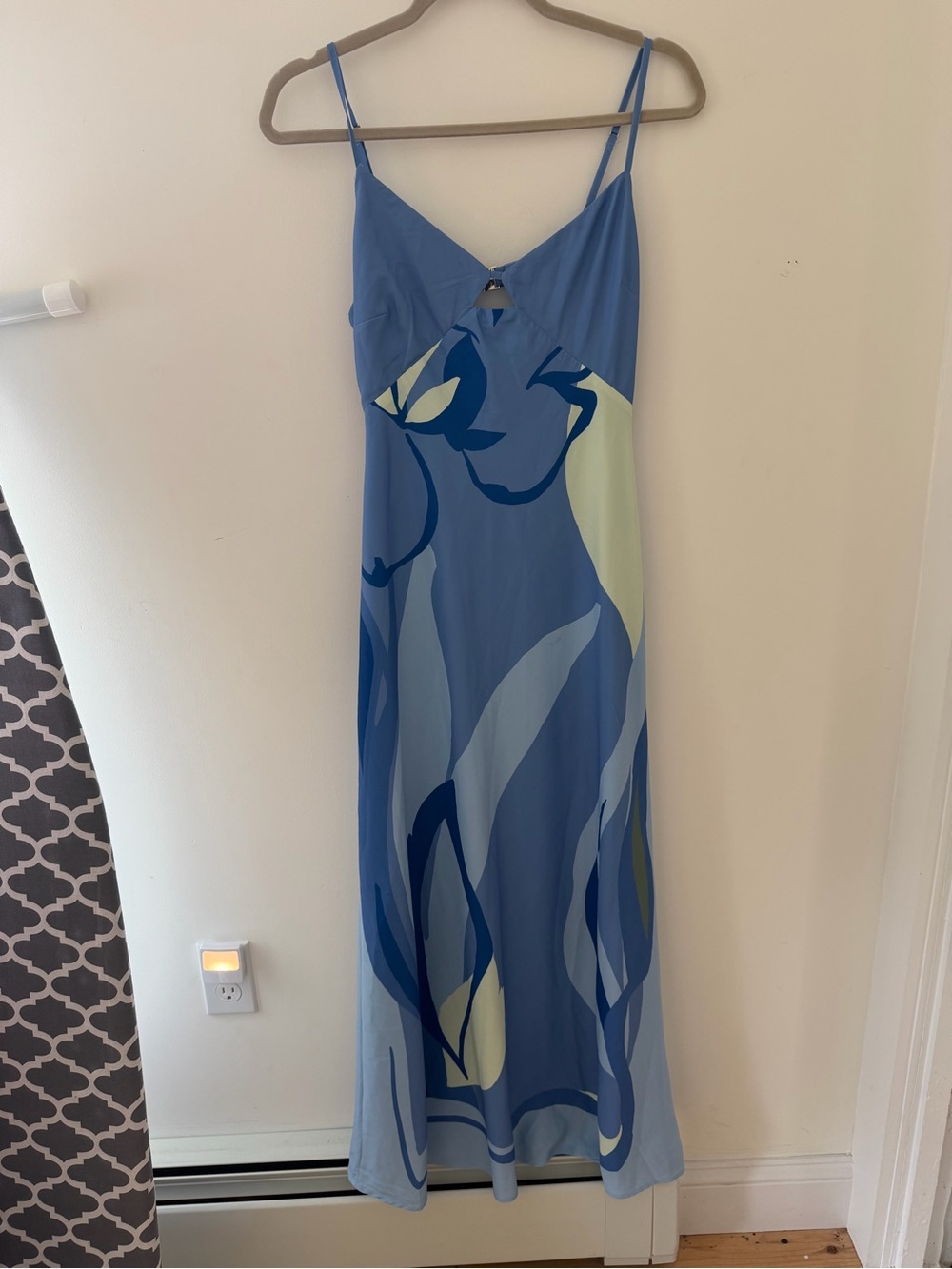 Abercrombie & Fitch Blue Abstract Slip Dress with Cream Accents